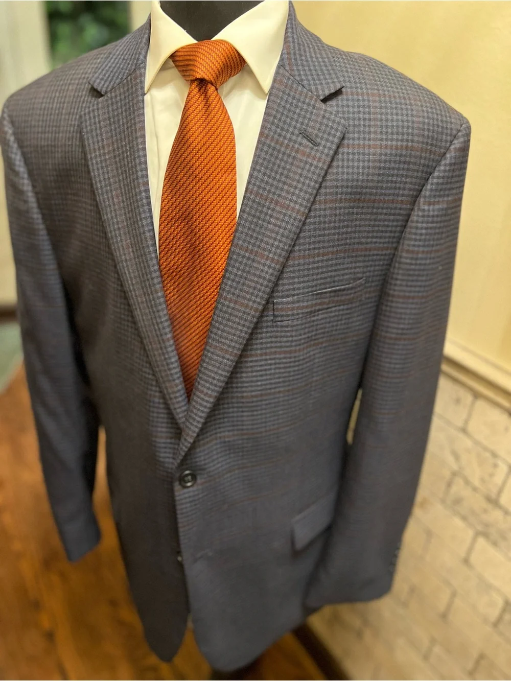 Jos A Bank 2 Button Plaid Check Sport Coat Blazer Jacket Blue Men 44L